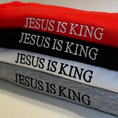 Jesus Is King Stitched Gold Embroidery T-Shirt Embroidered Christian God is Good