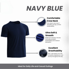 Men’s Ultra Soft Smooth T Shirt Bamboo Viscose Short Sleeve Casual Tee Navy Blue