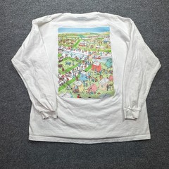 Where’s Waldo? T-Shirt Mens XXL White Long Sleeve Graphic Cartoon Camping Map