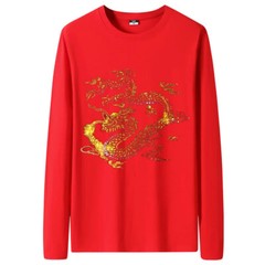 Fashion Dragon Rhinestones Diamond Long Sleeve Luxury Men Trend Cotton T-Shirt