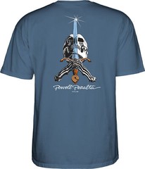 Powell Peralta SKULL AND SWORD Skateboard T Shirt INDIGO BLUE