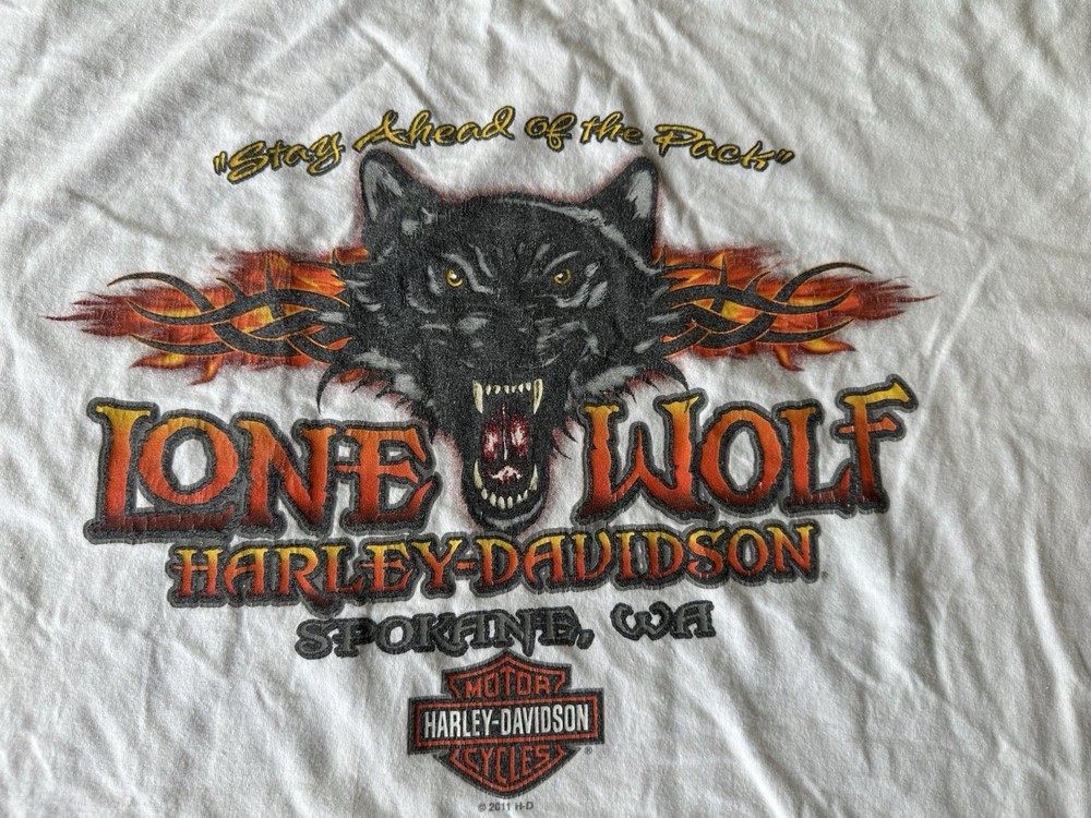 Lone Wolf Harley Davidson Spokane Washington Biker T-shirt White Sz 3XL