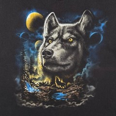 DOM Goth Wolf Animal Wildlife Graphic Black Cotton T-Shirt XL