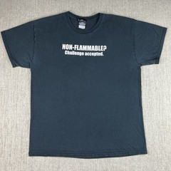 Vintage Y2K Quote T Shirt Mens Large Faded Black Grunge Think Geek Non-Flammable