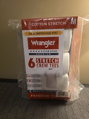 Wrangler 6 Stretch Crew Tees, Medium Size, Cotton Stretch, New