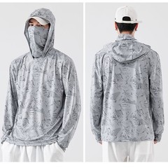 Men Fishing Outdoor Sun Protection T-shirts High Neck Cover Face Hooded Top Tee