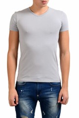 Versace Collection Men’s Gray Stretch V-Neck Short Sleeve T-Shirt US S IT M