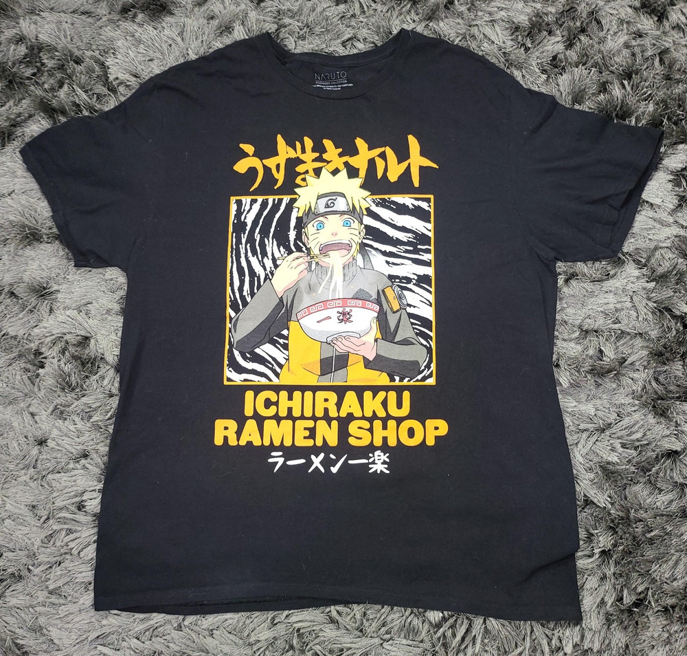 Naruto Ichiraku Ramen Shop Shirt Mens XL Black Graphic Tee Shippuden Anime Logo