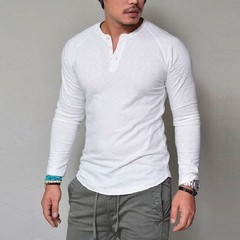 Men’s Long Sleeve Cotton T-Shirt Solid Slim Fit Button Up Tops Blouse Tee Casual