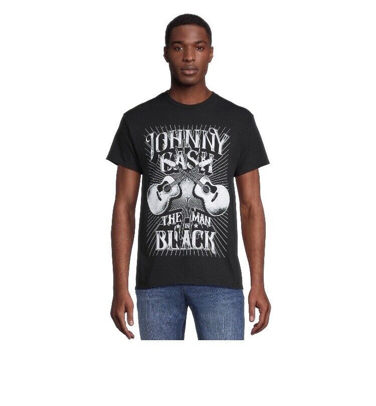 Johnny Cash The Man In Black Mens Black Crewneck Graphic T-shirt L Chest 43″ NWT