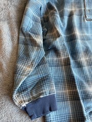 Vintage Structure Flannel Shirt L Blue Plaid Denim Collar Made in USA 90s