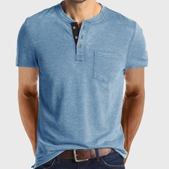 Mens Short Sleeve Henley T Shirt Tops Grandad Button Neck Casual Tee Shirts Tops