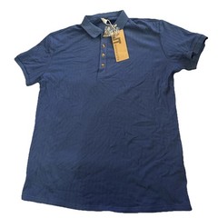 NITAGUT Mens Blue Casual Short Sleeve Collared Ribbed Knit POLO Shirt Sz L