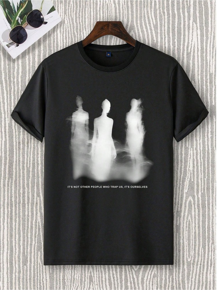 1pc Figure Silhouette Graphics Men’S T-Shirt, 100% Cotton Fabric, Cre