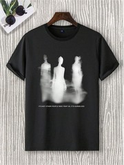 1pc Figure Silhouette Graphics Men’S T-Shirt, 100% Cotton Fabric, Cre