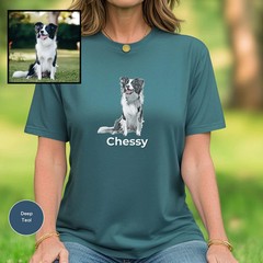Custom Pet Portrait Comfort Tee Personalized Dog Cat Photo Shirt Gift Idea