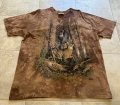 Men’s Brown T-Shirt Size XL The Mountain 2004 Deer Woods Buck All Over Vintage