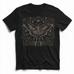 Luna Moth Galaxy Roses T-Shirt Gothic Witchy Celestial Boho Night Sky Gift Tee
