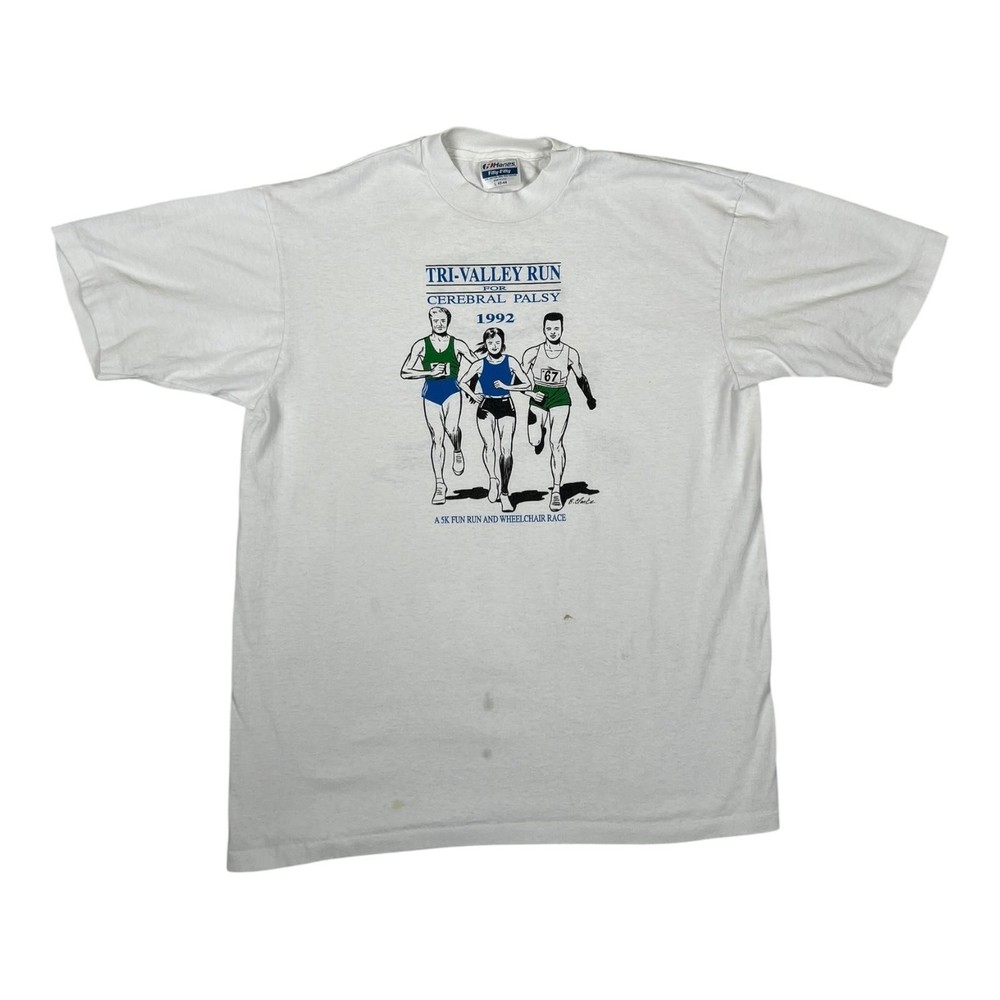 Vintage Tri-Valley Run Cerebral Palsy T-Shirt Mens Large White Charity 1992 90s