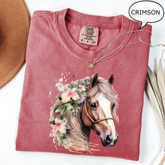 Retro Floral Horse Shirt Western Horse T-Shirt Vintage Cowgirl Rodeo Gift Tee