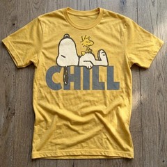 Peanuts Snoopy Woodstock Vintage Graphic Tee Yellow Mens Cotton T-Shirt