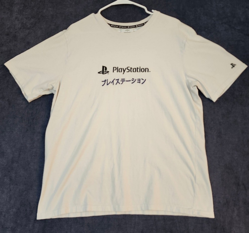 PlayStation Men’s Large Graphic T-Shirt Japanese Katakana Logo Crew