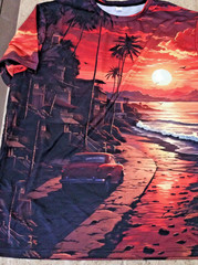 ADULT MEN’S 4X Miami Sunset Beach T-shirt TEE Lightweight rayon Vivid Graphics