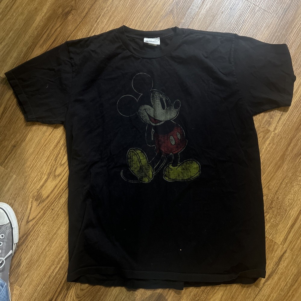 Disney Parks Authentic Original Mens Shirt Large Black Mickey Mouse Distressed