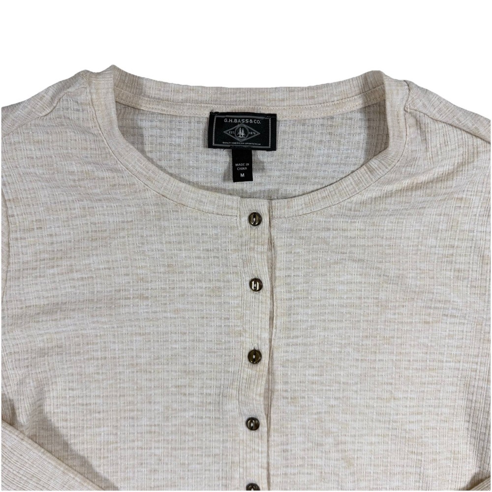 G.H. Bass Henley Mens Medium Beige Waffle Knit Thermal Long Sleeve Shirt