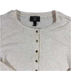 G.H. Bass Henley Mens Medium Beige Waffle Knit Thermal Long Sleeve Shirt