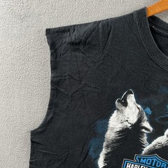 Vintage Harley Davidson Tank Top Mens 2XL Black Wolf Bear Sleeveless Cropped 90s