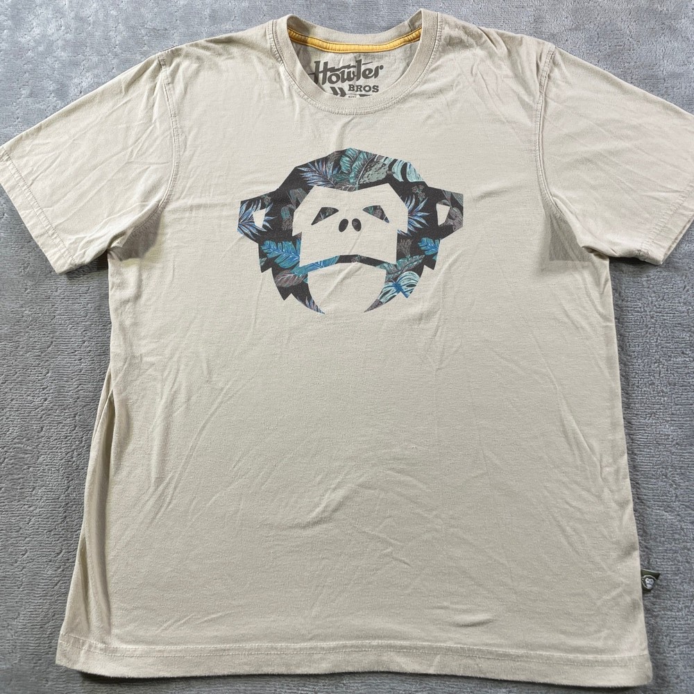 Howler Brothers Shirt Mens Medium Tan Monkey Face Heed The Call Casual Outdoor