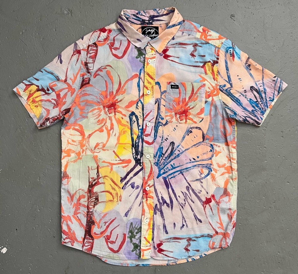 Sage Vaughn x RVCA ANP Artist Colorful Painting Print Cotton Rayon Aloha Men’s S