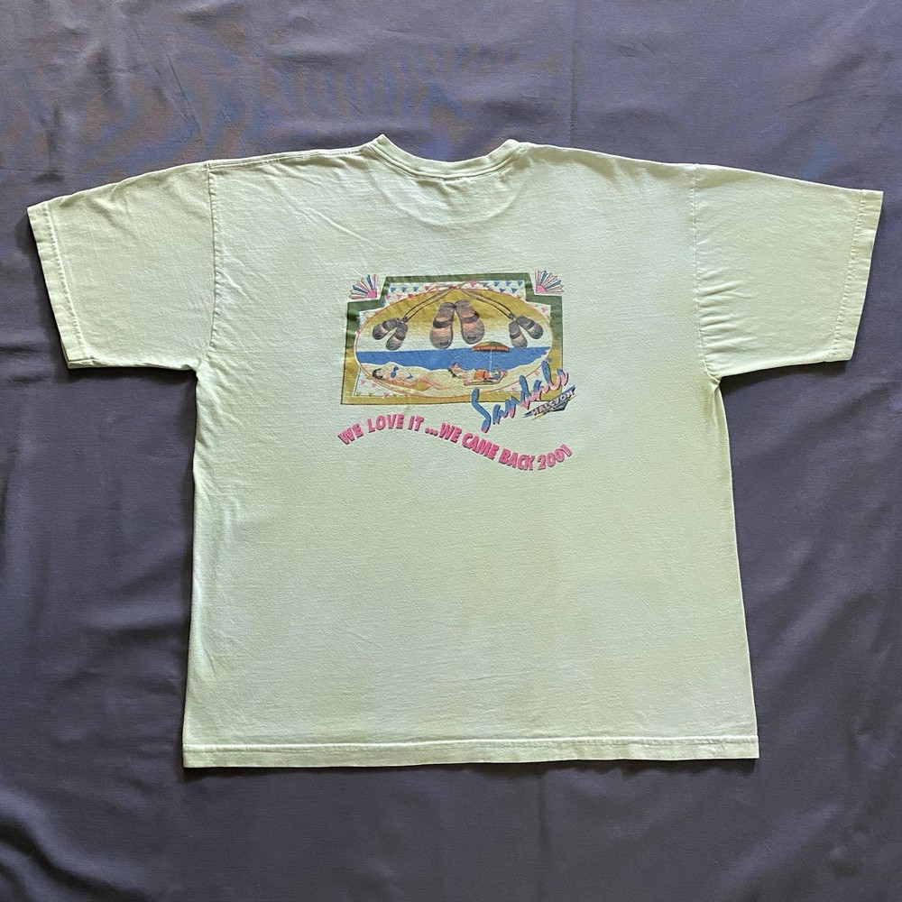 Vtg 2000s Sandals Resort Signature Club T Shirt Mens XL Key Lime Yellow Dye Y2k