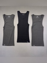 EKKOVISION Lot of 3, Men’s Ribbed Tank Top Beaters – 1 Black, 2 Gray, Size L