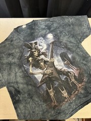 Vintage AOP SKELETON PLAYING GUITAR T-SHIRT GRAY TIE-DYE JAMES RYMAN SKULBONE