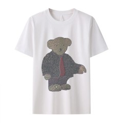 New Fashion Diamond Rhinestones Bear Short Sleeve Luxury Men T-Shirt