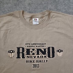 Reno Nevada Bike Rally Shirt Mens Large Beige Double Side Skull Wings Logo 2013