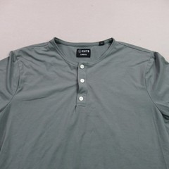 Cuts Shirt Mens Medium Short Sleeve Henley Crew Neck Buttons Pullover Green