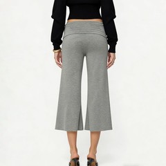 Gaucho Pants for Women Fold Over Flowy Low Rise Wide Leg Capri Pants Casual S…
