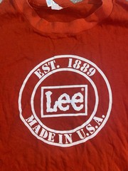 Vintage Lee Jeans CLASSIC LOGO T Shirt Red XL Rare Single Stitch