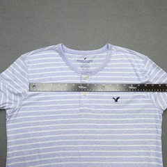 American Eagle Henley Neck T Shirt Men’s Size M Blue Striped Short Sleeve