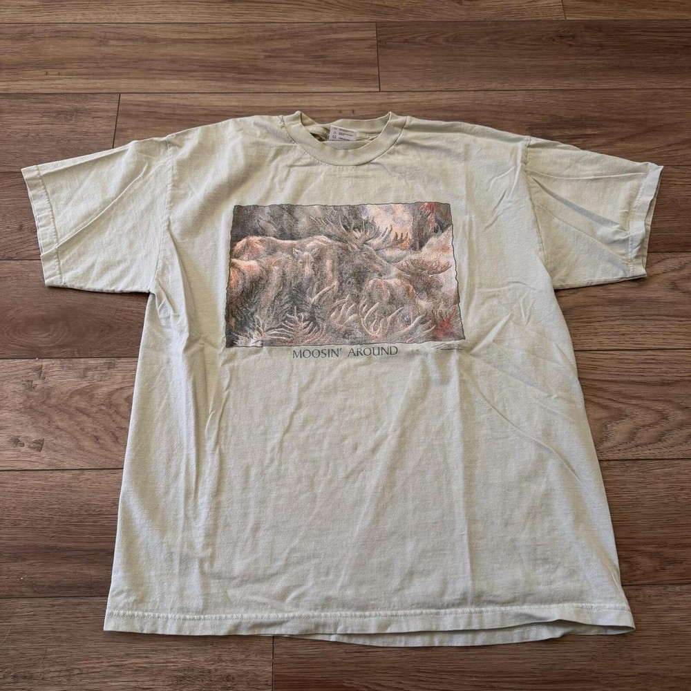 Vintage 90s Moosin’ Around Nature Art Shirt XL Funny Earthy