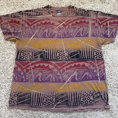 Vintage 90s Hand Painted Custom Art Abstract Tribal All Over Print T-Shirt 2XL
