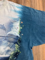 Vintage Y2K 2000 Padre Texas Sharks Aquatic Sea Turtle Blue Tie Dye Shirt XL AOP