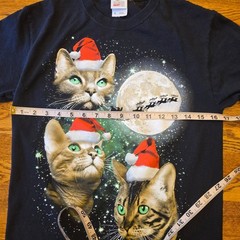 Christmas Cats Santa Hats Moon Retro Graphic Tee Size S 80s 90s Y2K Kittens