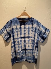 Unisex Handcrafted Indigo Vertical Design Tie Dye Round-Neck Casual Soft T-shirt