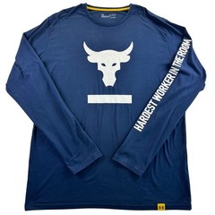 Under Armour Project Rock Mens XL Navy Blue Brahma Bull Long Sleeve Shirt