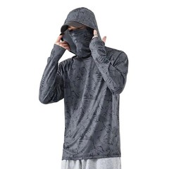 Fishing T-Shirt for Men UV Protective Hooded Top with High Neck Design