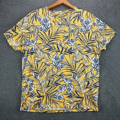 Aeropostale Mens XL T-Shirt Yellow Blue White Tropical Leaf Print Short Sleeve